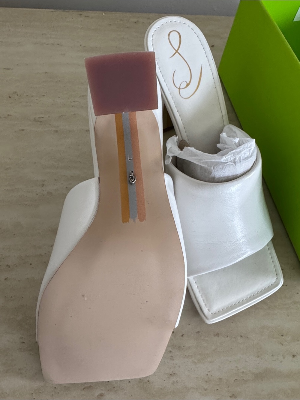 Sam Edelman White Leather Square-Toe Slide Heels - Picture 2 of 3